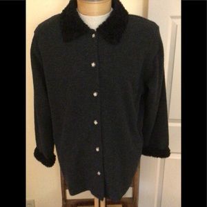 Dark Grey Knit Jacket With Faux Fur Neck & Sleeves